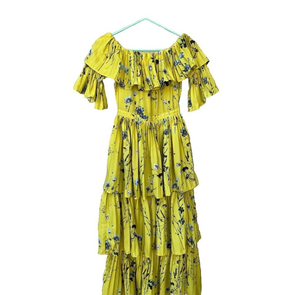 Few moda Women's Yellow Floral Off the Shoulder Pleated Maxi Dress Size S NWOT - Picture 11 of 16